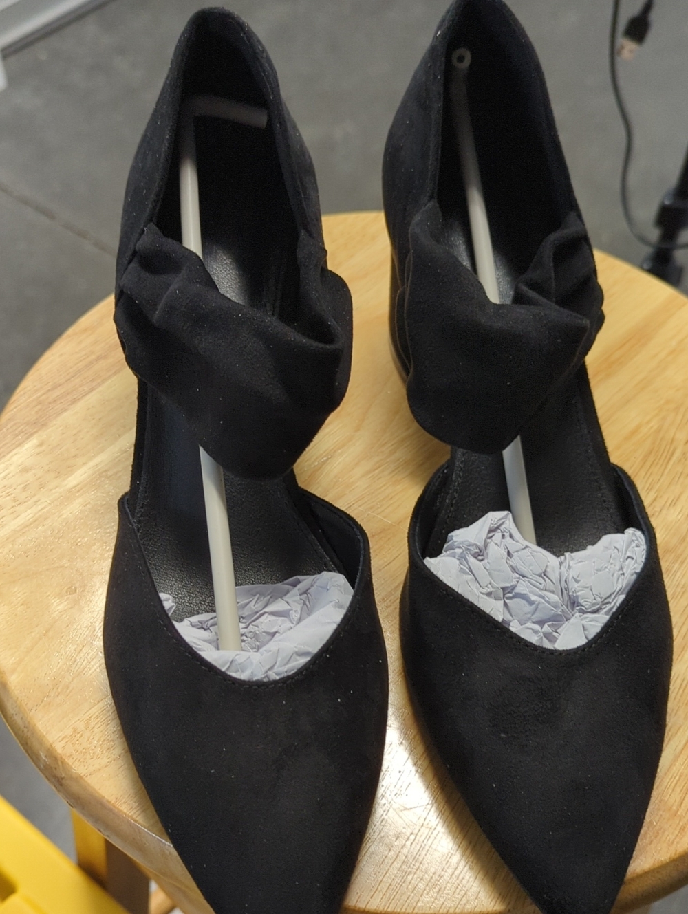 Black Pointed Toe Ankle Tie Women's Heels